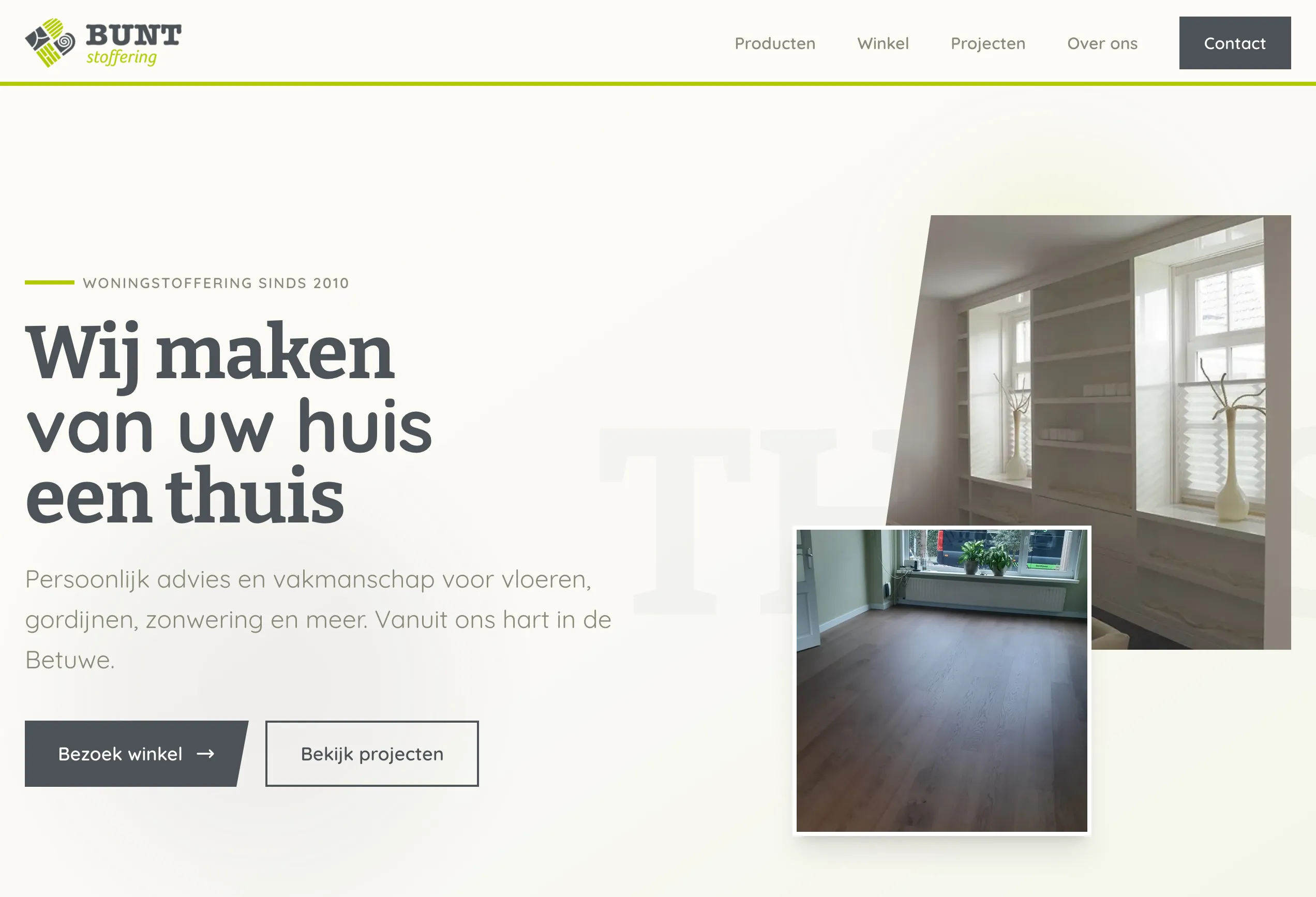 Screenshot van de Bunt Stoffering homepage